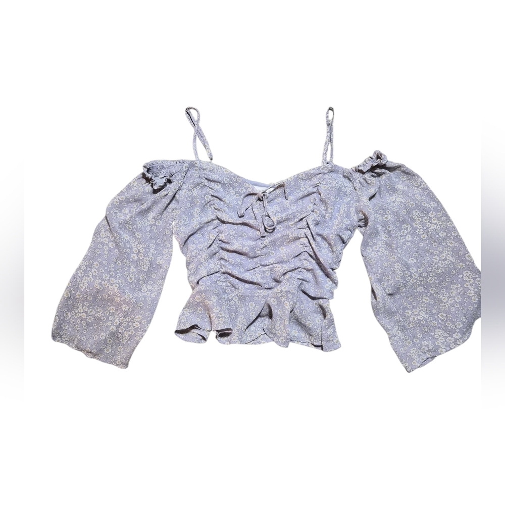 Astr Lavender Floral Off-the-Shoulder Crop Top